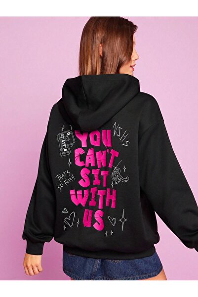 ZEMLİYA قصة فضفاضة بغطاء رأس سويت شيرت – شعار ورسومات شخصيات مطبوع، كتف مكشوف...