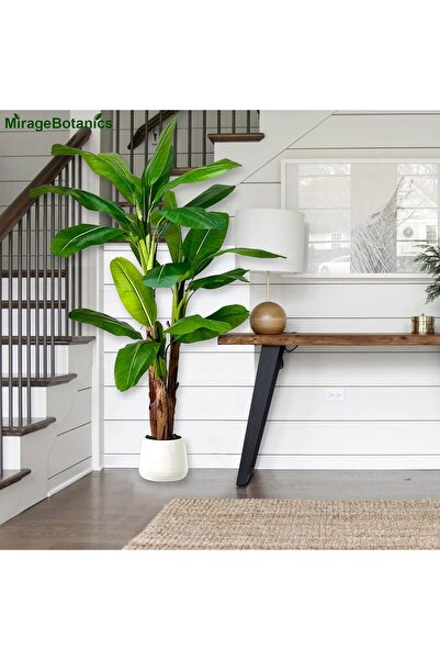 MirageBotanics 7ft Fake Banana Tree Artificial Leaf Plant with Black UV Planter