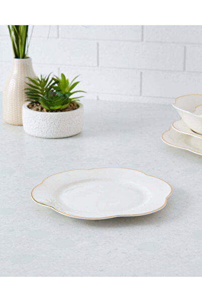 REDTAG White Dessert Plate With Gold Rim