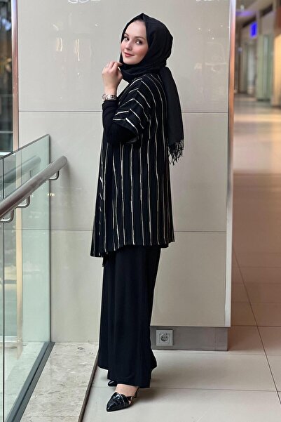 Nurcan Çetin Striped Cap Tunic Pants 3-Piece Set