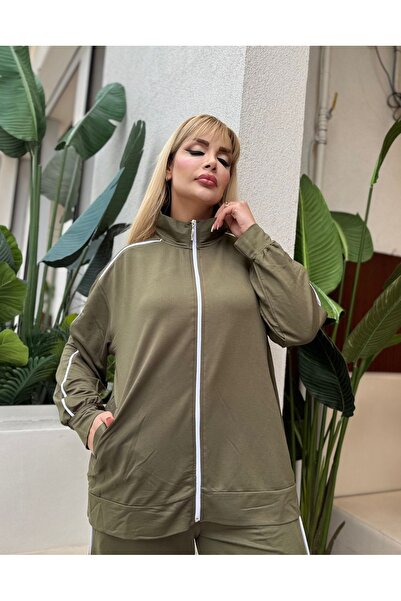 ViolettaXL Women's Plus Size Double Pants Detail Lycra Crystal Two Thread Suit