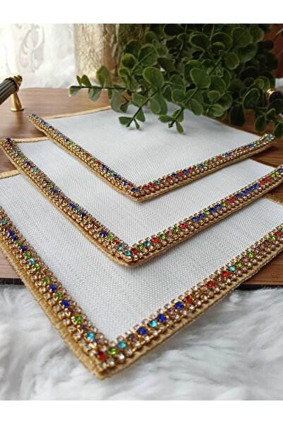 ZEYNEP ELA KAHVE YANI RENKLİ TAŞLI SUNUM PEÇETE 3 ADET