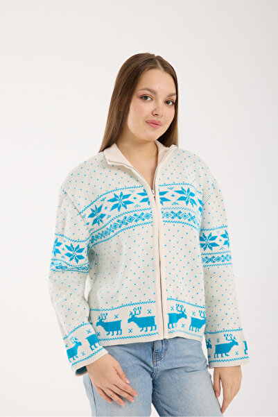 İLKCET MODA New Year Patterned Oversized Women's Cardigan