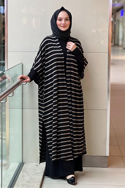 Nurcan Çetin Horizontal Striped Cap Inner Tunic Pants 3-Piece Set