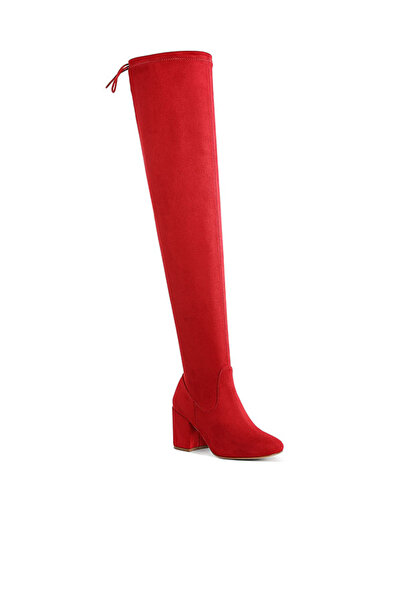 london Rag Women Minimal Drawstring Detail Knee-High Boots in Red