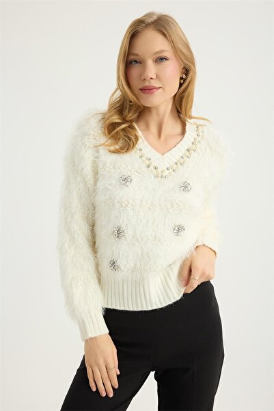 HomeStore Sakallı Çiçek İncili Triko