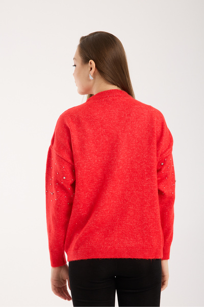 İLKCET MODA Women's Knit Sweater with Scattered Stone Detail