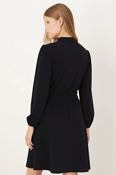 armonika Women's Anthracite Velvet V-Neck Elastic Waist Slim F Corded Fabric Flared Dress Arm-25K001049