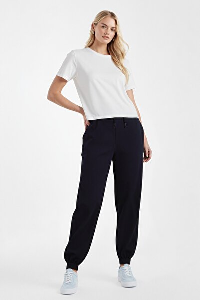 armonika Women's Navy Blue Elastic Waist and Cuffs with Pockets Inside Fleece-Lined Sweatpants Arm-26K001063