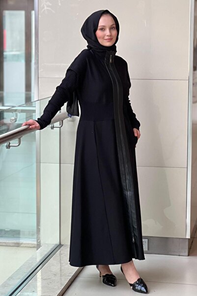 Nuss Mock Neck Knitwear Combination Full Length Zippered Cap Ferace