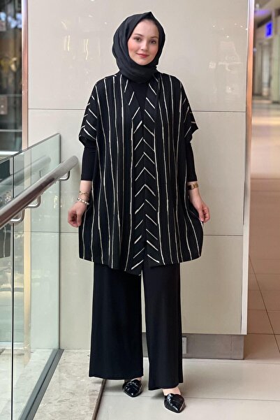 Nurcan Çetin Striped Cap Tunic Pants 3-Piece Set