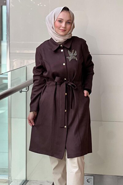 Nuss Shirt Collar Front Snap Fastener Waist Belted Nubuck Cap