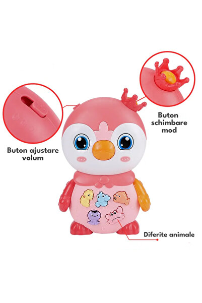 RCO Interactive musical toy with functions and lights, Pink Penguin, 15x9.5 cm, +12 months