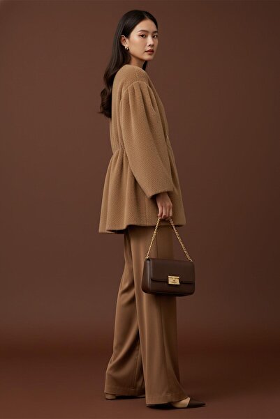 Loreen Women's Front Buttoned Waist Detailed Plush Coat -20723Kbn - Camel