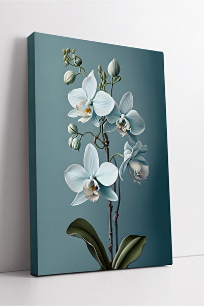 KOSS Dijital Flori de orhidee albe cu fundal albastru, pictură decorativă pe pânză cu estetică modernă