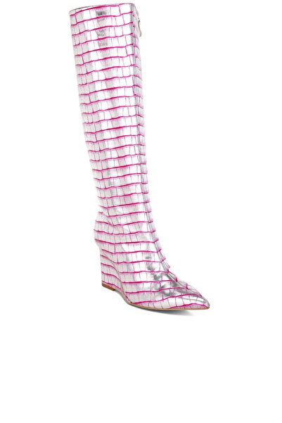 london Rag Women Croco Metallic Long Boots in Pink