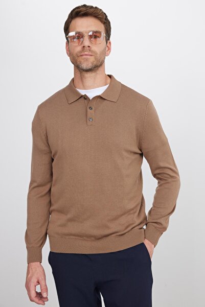 Tudors Men's standard fit regular cut cotton polo neck mink sweater