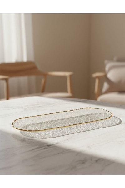 REDTAG طبق بيضاوي زجاجي مزخرف بالذهب