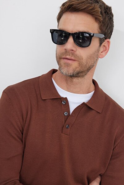 Tudors Men's standard fit regular cut cotton polo collar brown sweater