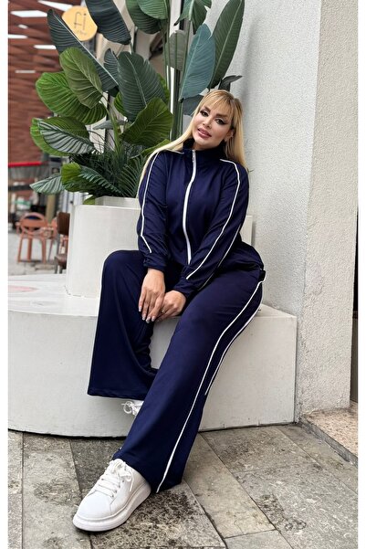 ViolettaXL Women's Plus Size Double Pants Detail Lycra Crystal Two Thread Suit