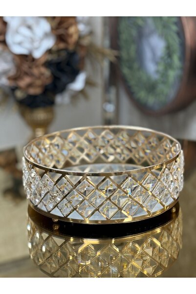 city gold Kristal Taşlı Aynalı Tepsi 40cm
