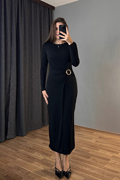 Sorridi Halka Gold Aksesuarlı Sandy Uzun Elbise