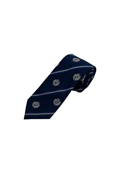 Brianze 8 cm Navy Blue Striped Coat of Arms Patterned Tie