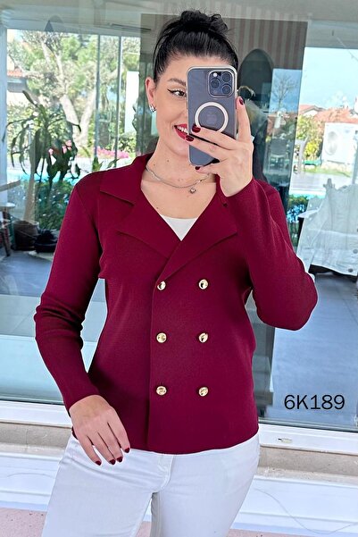 İnce Topuk Double-Breasted Collar Buttoned Knitwear Cardigan 6K189