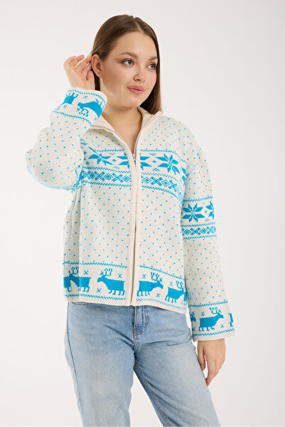İLKCET MODA New Year Patterned Oversized Women's Cardigan