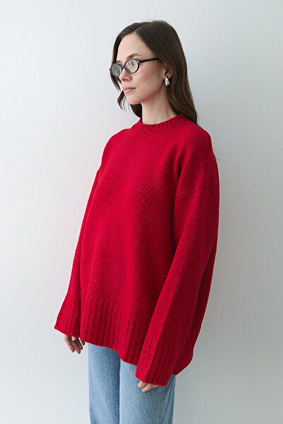 Laluvia Red Crew Neck Basic Sweater - 2217