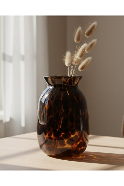 REDTAG Safari Brown Embellished Cheetah Glass Vase