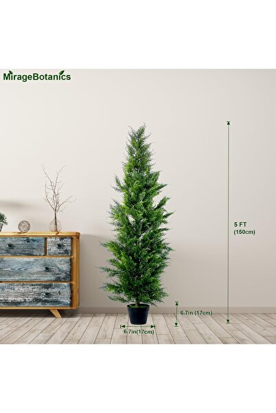 MirageBotanics 5ft Artificial Cedar Tree Outdoor Front Porch Decor in Black Planter