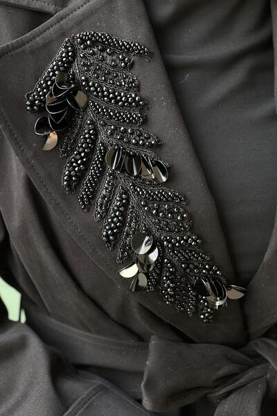 Nuss Double-Breasted Trench Coat with Beaded Collar