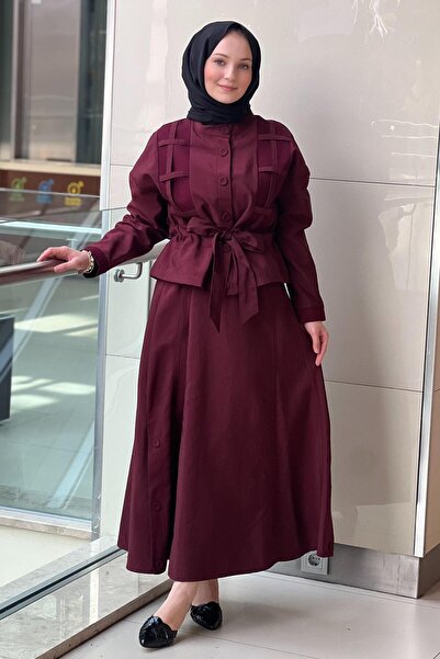 Ceremony Suit with a Jacket and a Skirt with Cage Detailing and Buttons on the Sides