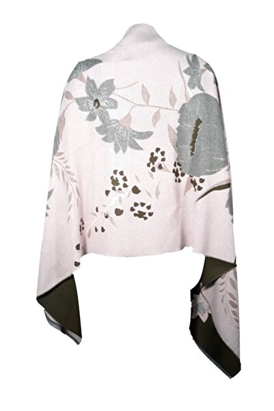 L-line fashion - Women's Reversible Shawl, Kaki Green/Pink, Floral, 190x65 cm