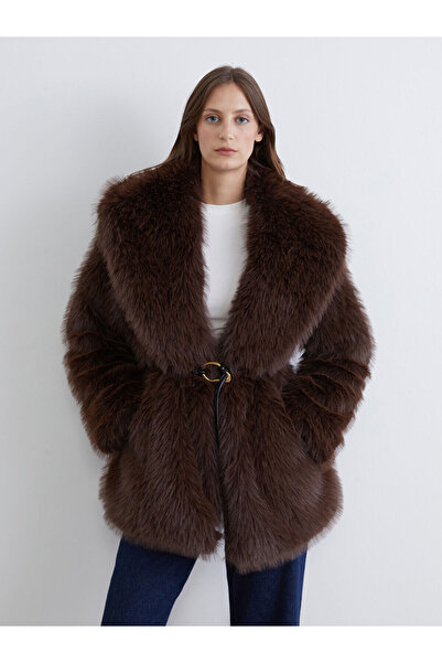 LC Waikiki Vizyon New Season Shawl Collar Oversized Women's Fur Coat