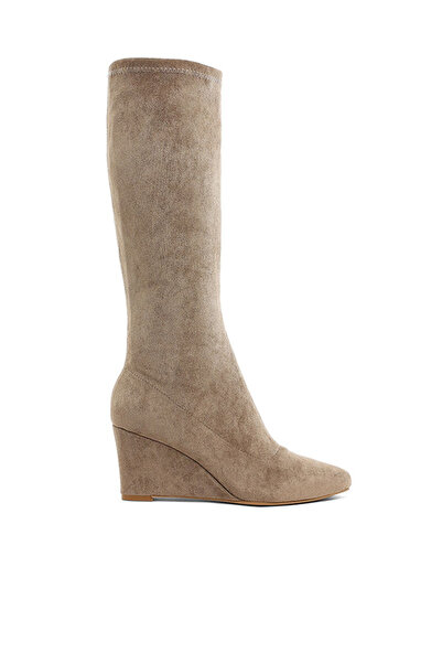 london Rag Women Microfiber Wedge Heel Boots in Taupe