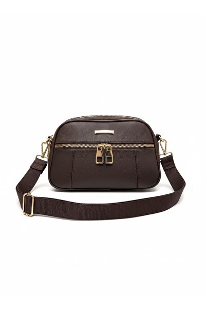 Rosmod Women's Three-Compartment Bitter Brown Zippered Hand and Shoulder Bag