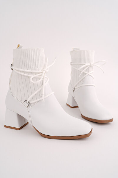 Madam Tarz Emma Thick Heeled Knitwear Tied Boots