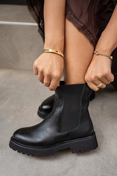 LAMİNTA Audrey Black Leather Women's Elastic Genuine Leather Boots