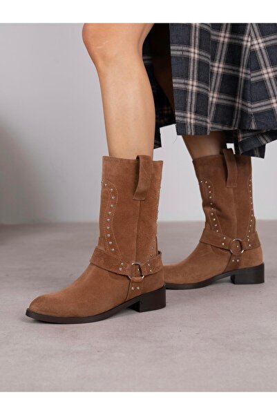 ECENİN BUTİĞİ Vocal Camel Süet Troklu Hakiki Deri Kadın Bot