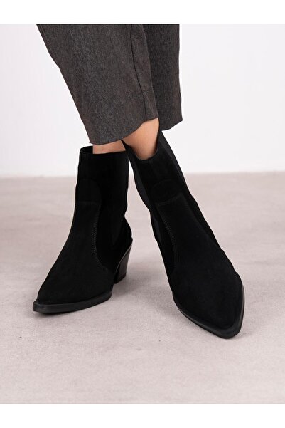 ECENİN BUTİĞİ Pylo Siyah Süet Hakiki Deri Kadın Bot