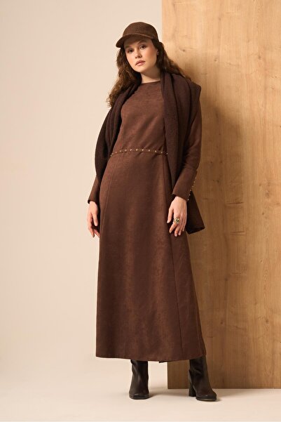 FTZ WOMEN Kadın Süet Elbise Acı Kahve 31219