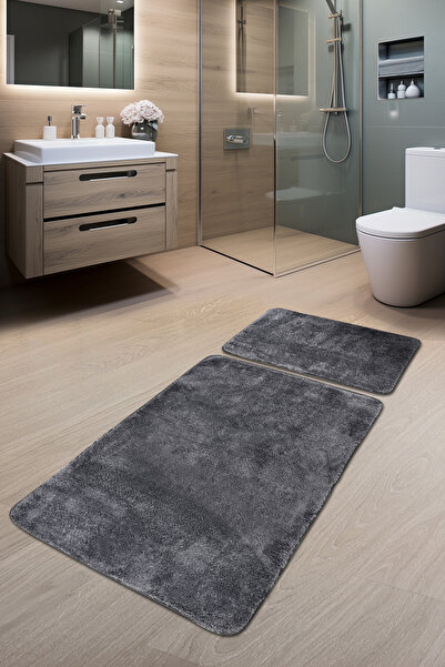 dekozer طقم سجادة حمام من القطيفة مكون من قطعتين مقاس 60 × 100 + 50 × 60 سم -...