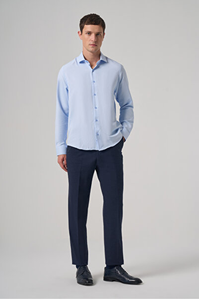 Morven Men's A. Blue Polyester Trend Patterned Dynamic Fit Italian Collar Shirt