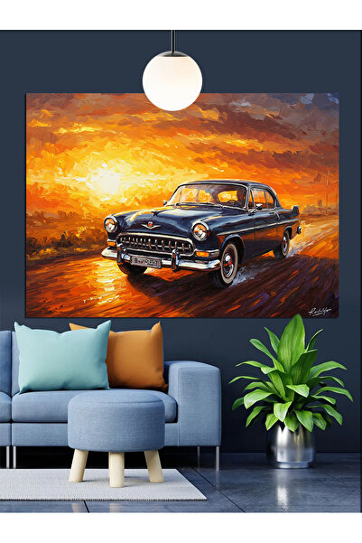 Artmeg Διακοσμητικός καμβάς Classic Car Sunset Road - Ξύλινος πίνακας MDF