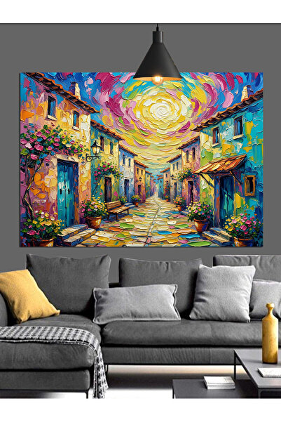 Artmeg Pânză decorativă cu peisaj urban colorat - Tablou din lemn MDF