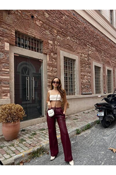 b buhari bykoc High Waist Elastic Waist Leather Pants