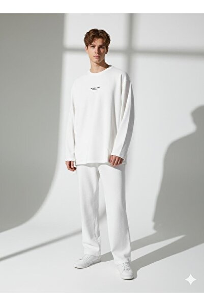 ribana Unisex Crew Neck Printed Pockets Long Sleeve 2-Piece Set