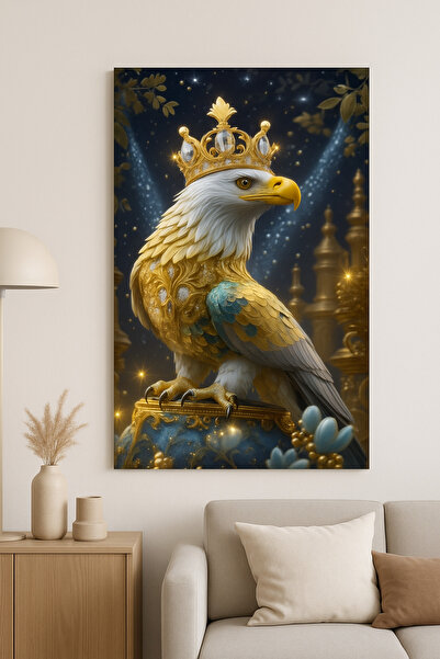 BLT DİZAYN Tablou din sticlă cu vultur magnet al norocului – Decor de perete de lux cu coroană regală